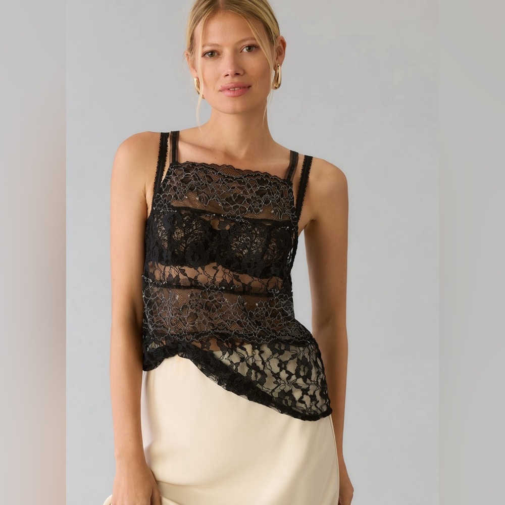 Anthropologie Sheer Mixed Lace Cami Top